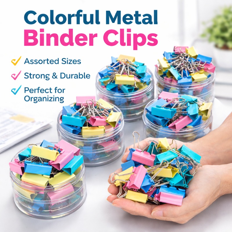 Binder Clip Assorted - Bunte Metall-Büroklammern, Sortierte Größen Büroklammern für