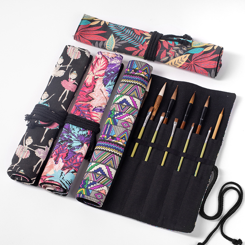 Pen Pouch Roll - Federmäppchen mit 20-Loch-Rolle, für Schule, Schreibpinsel,